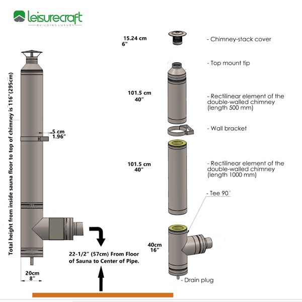 Sauna Heaters LeisureCraft Chimney Set for out the Side