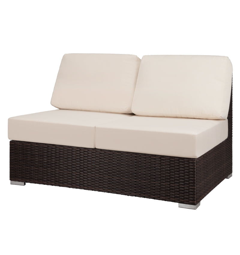 Lucaya Armless Loveseat- Espresso- with Standard Off-White Cushion