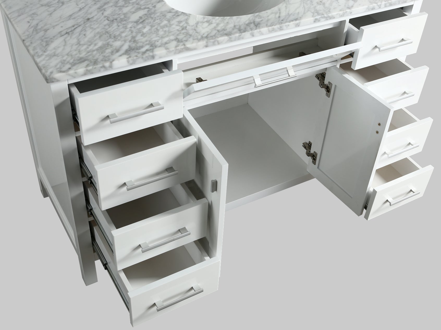 London 54" Single Sink Vanity in White with Marble Vanity Top with Matching Mirror