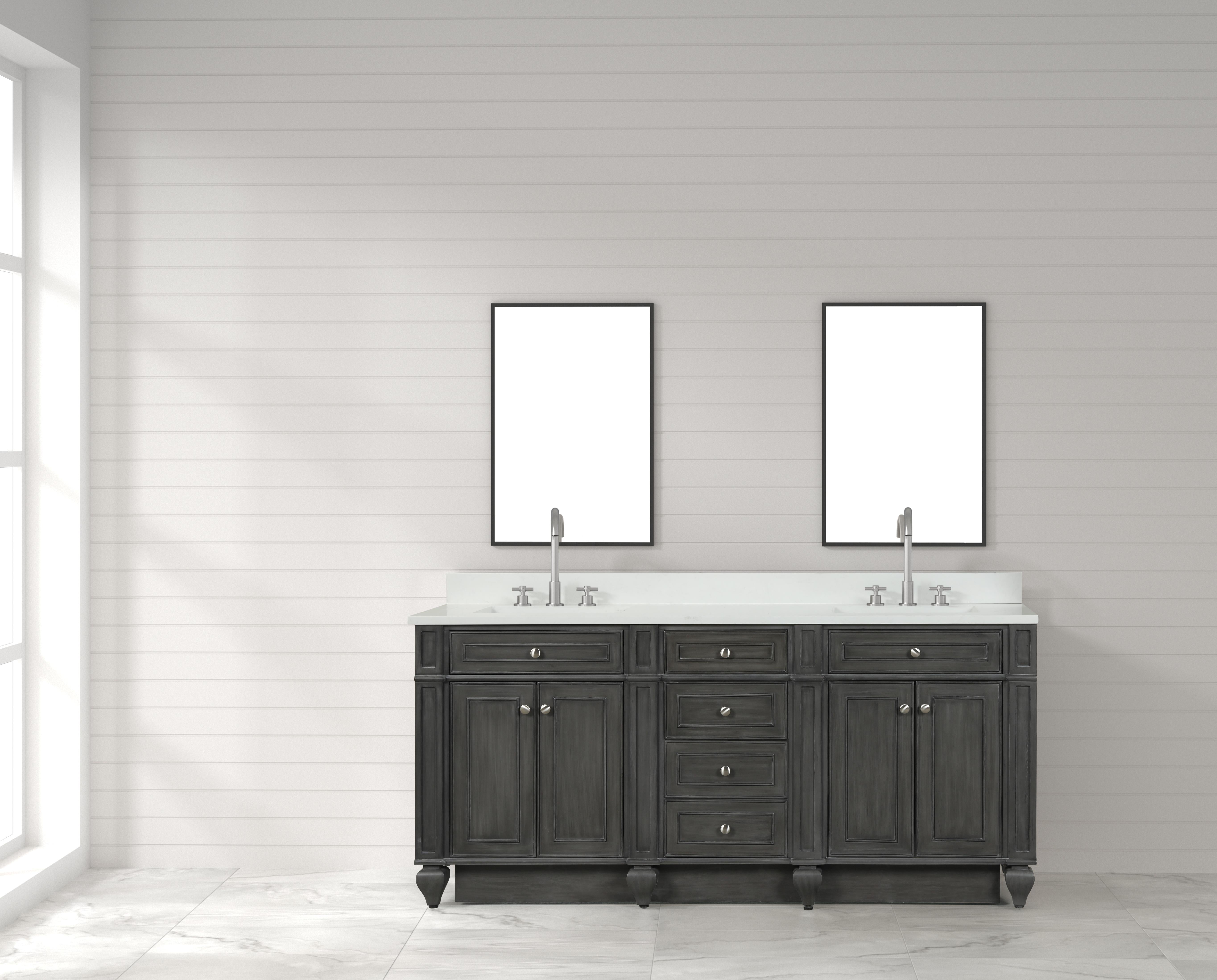 Winston Grey 72" Double Sink Vanity with White Quartz Top