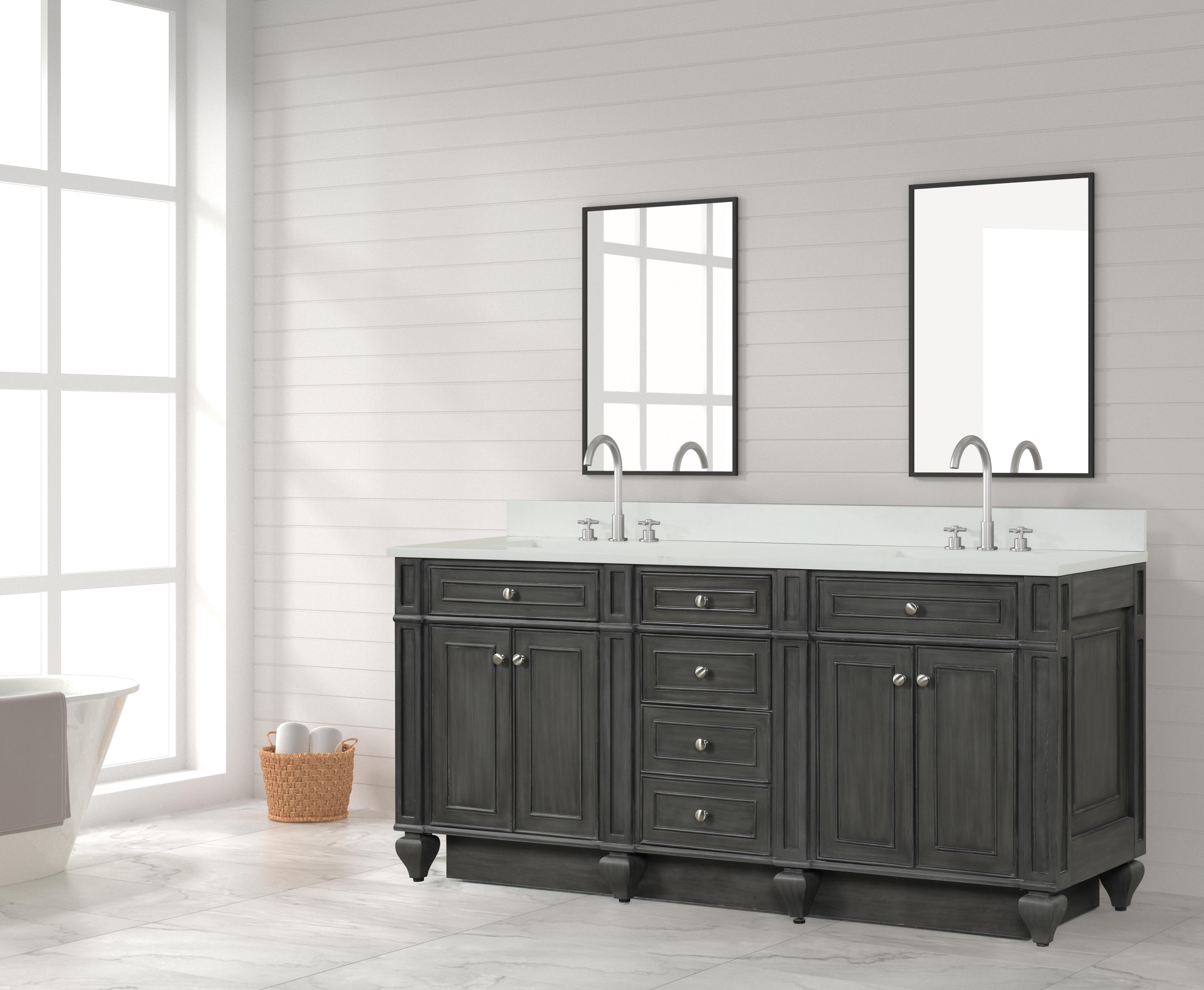 Winston Grey 72" Double Sink Vanity with White Quartz Top