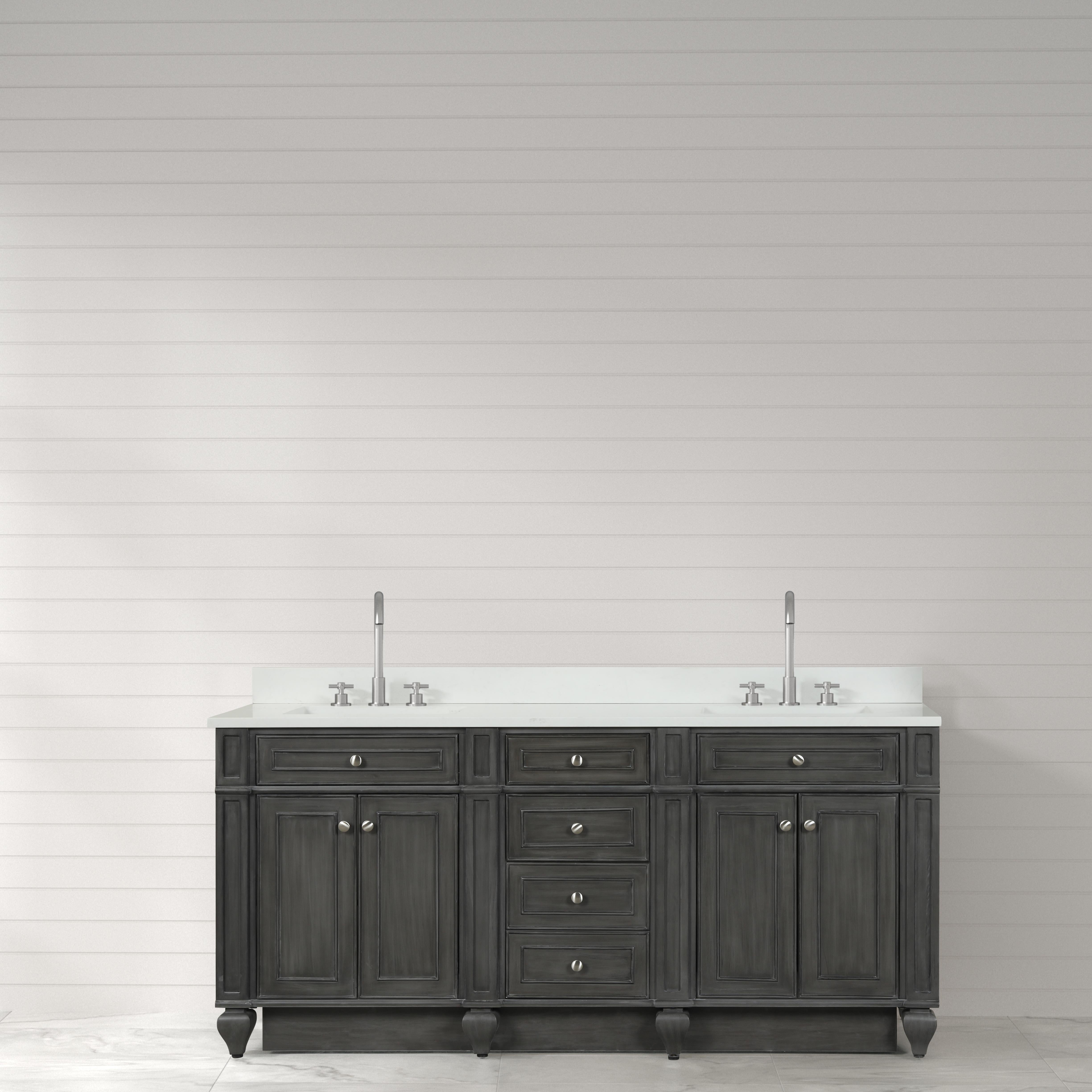 Winston Grey 72" Double Sink Vanity with White Quartz Top