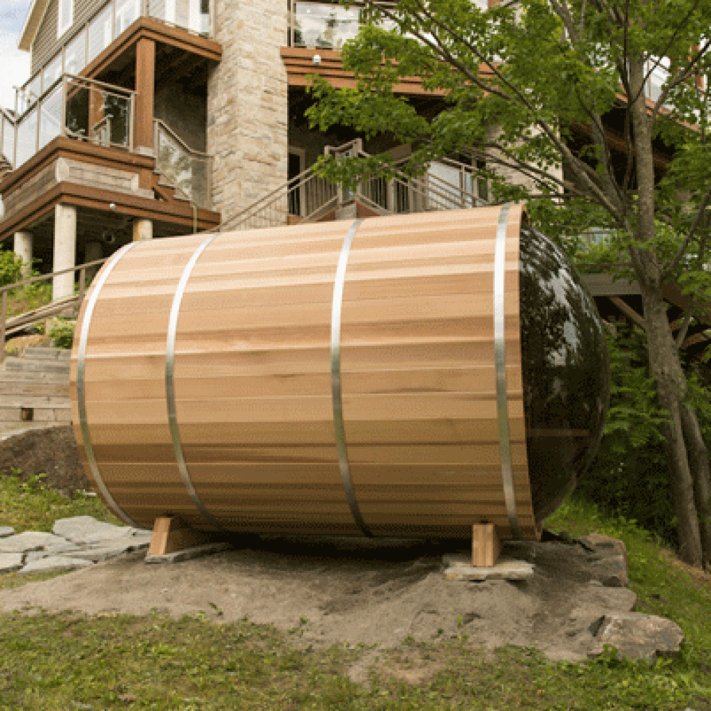 Panoramic View Cedar Barrel Saunas
