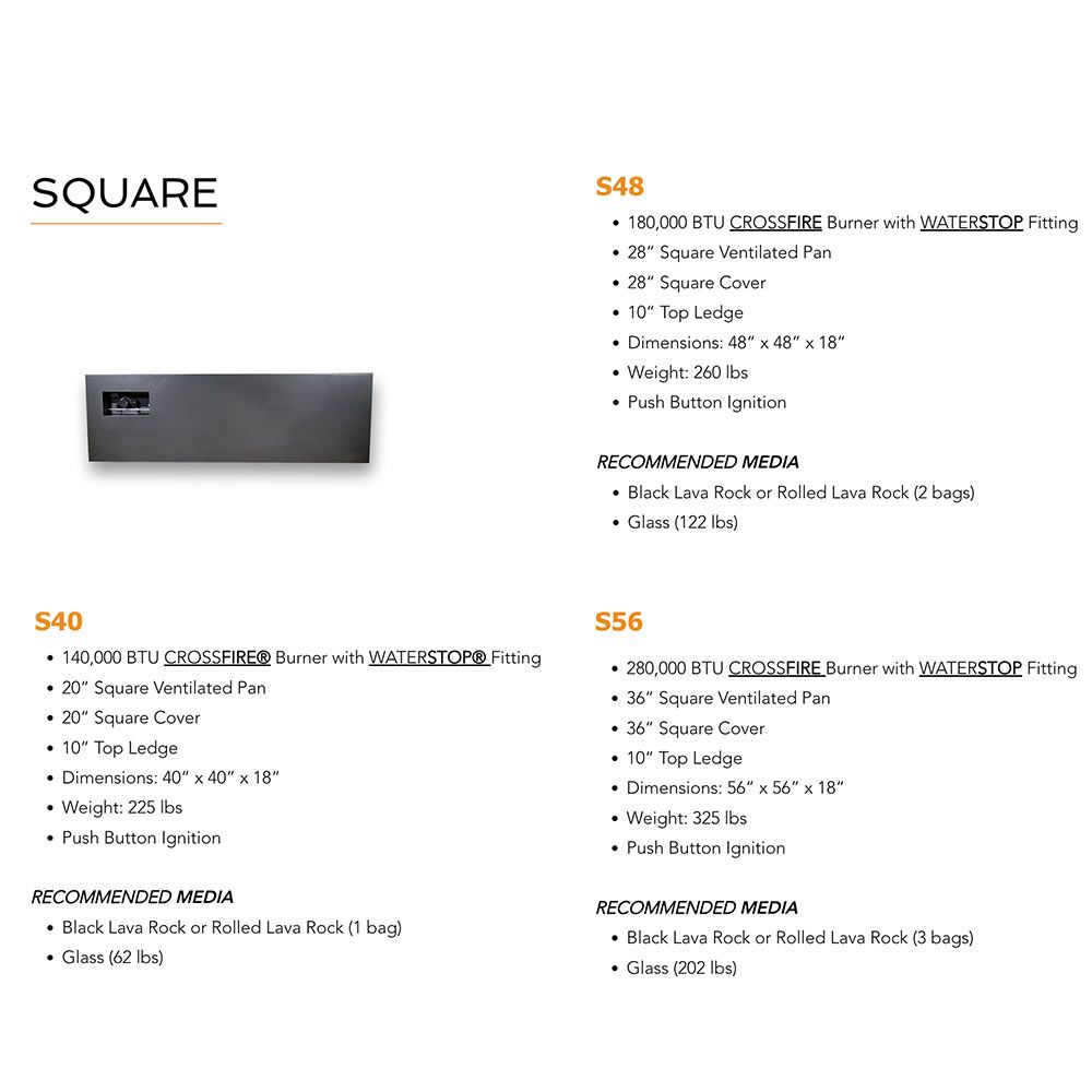 WARMING TRENDS AON S56  SQUARE GAS FIRE TABLE -56 INCH