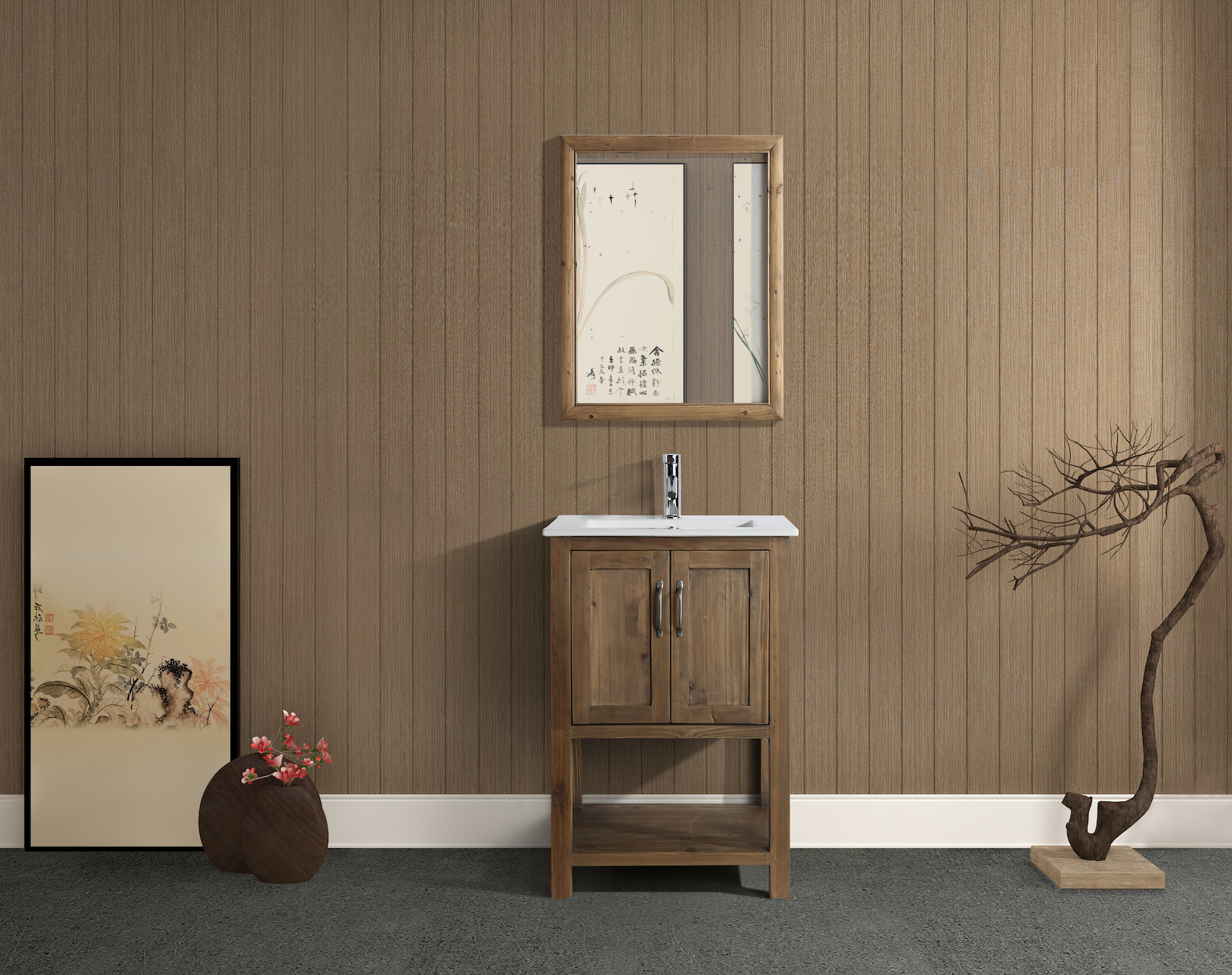 Austin 24" Single Sink Vanity in Walnut with Porcelain Top