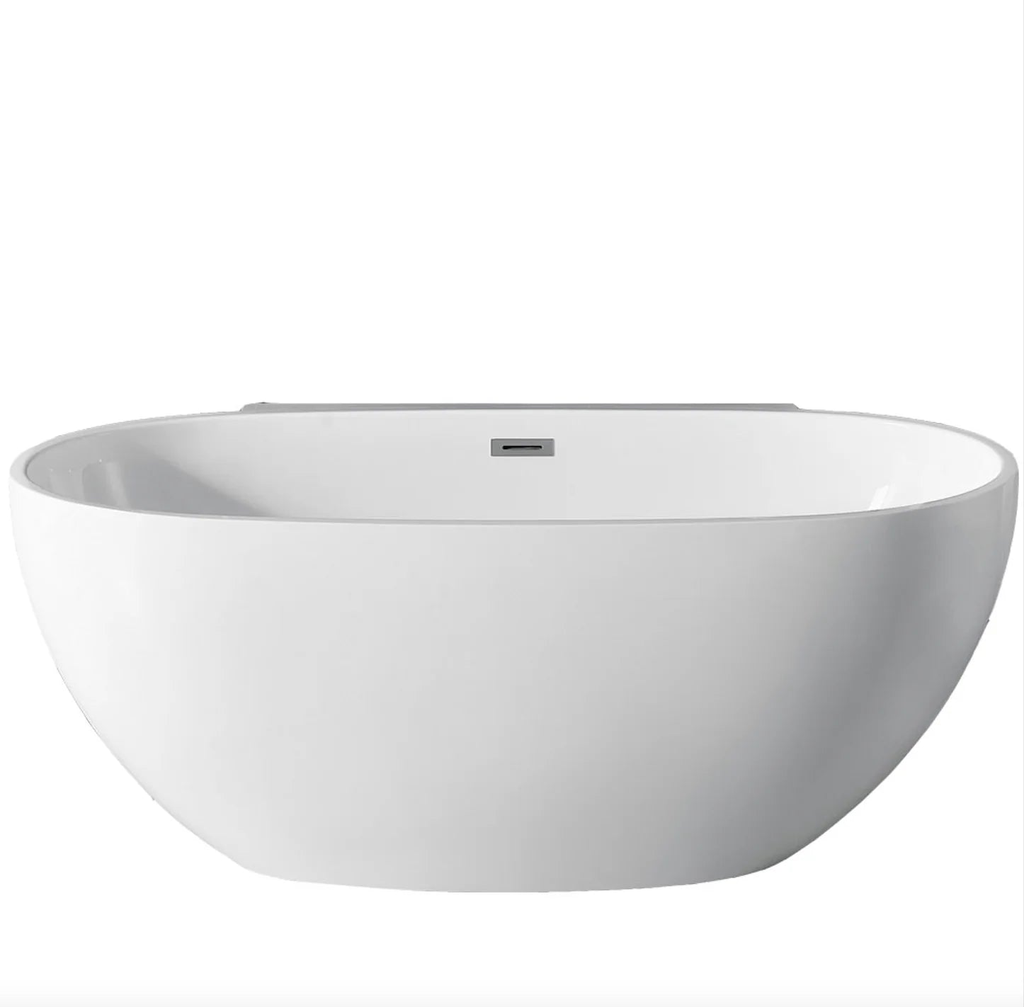 65" Acrylic Center Drain Oval Double Ended Flat bottom Freestanding Bathtub in Glossy White