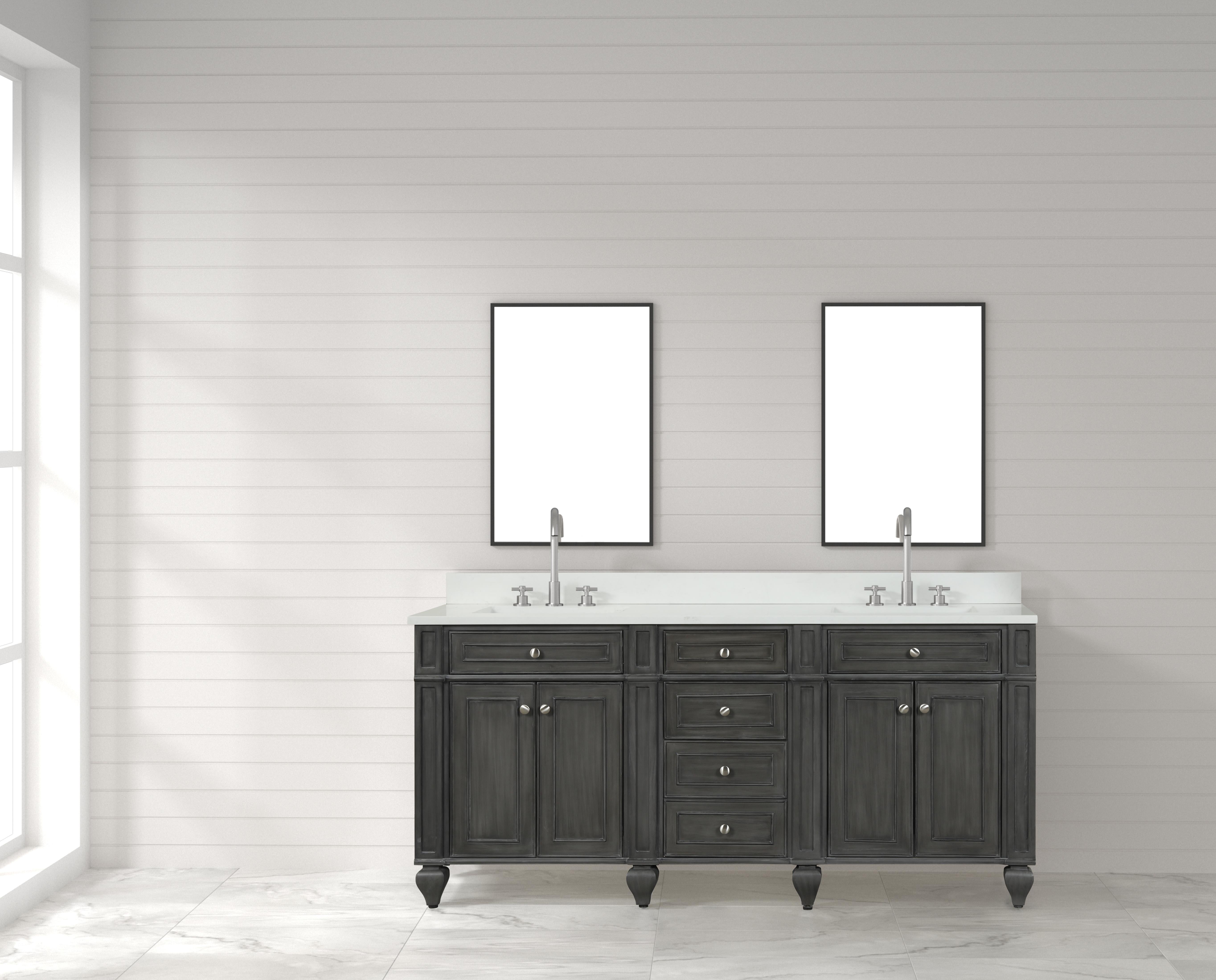 Winston Grey 72" Double Sink Vanity with White Quartz Top
